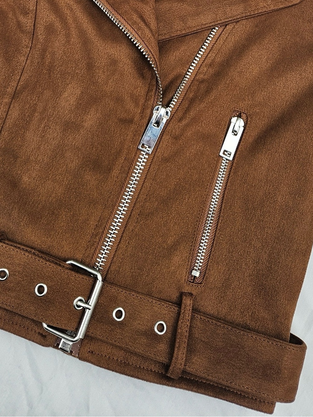 Brown Faux Suede Moto Jacket - Picture 10 of 16